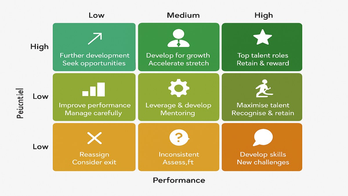 Matriz 9 box para plan de desarrollo de talento por potencial y desempeño