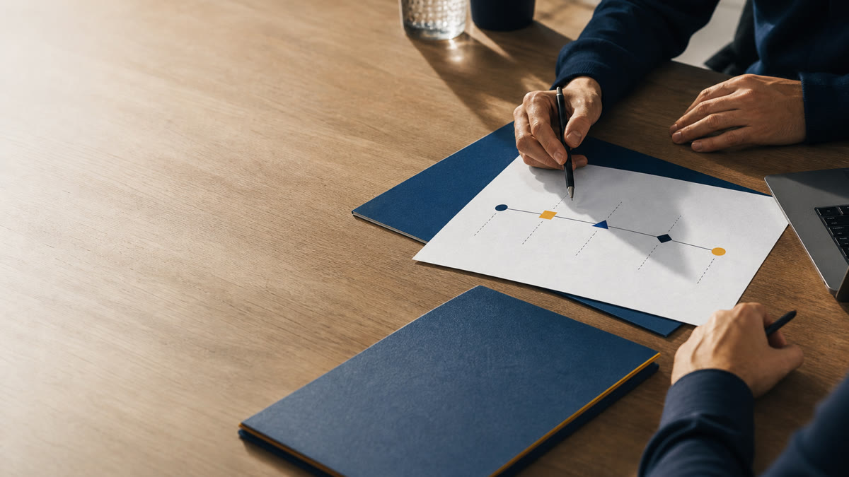 Equipo de proyecto definiendo el alcance de una solución de formación corporativa