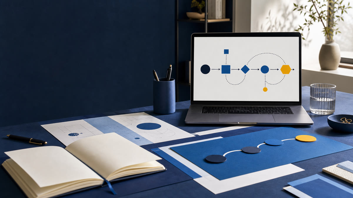 Mesa de trabajo con ruta visual de aprendizaje corporativo para empresas